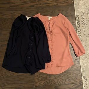 2 Ruffle Neck tie tops